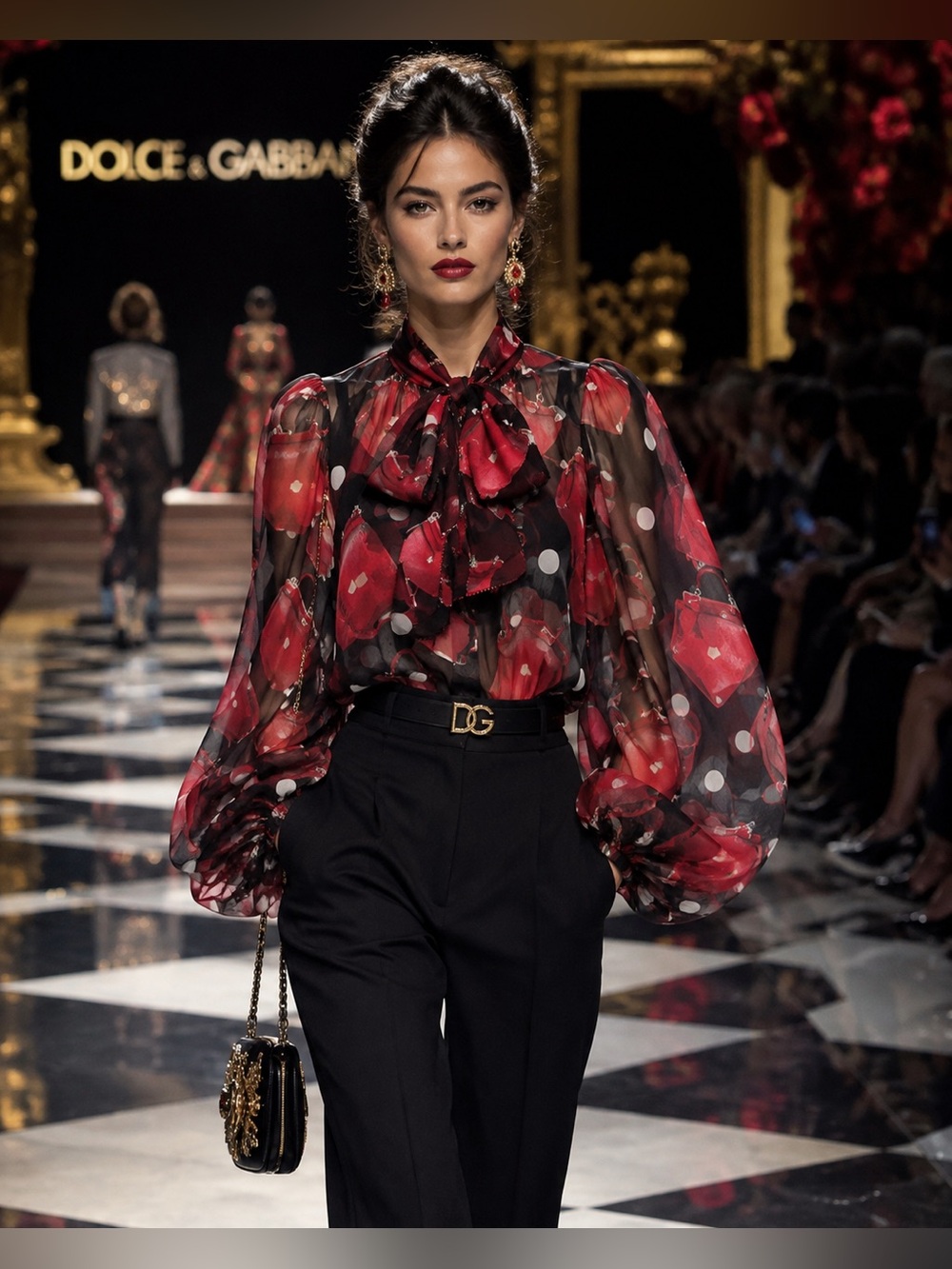 Dolce & Gabbana Sheer Bow Blouse 100% Silk Chiffon